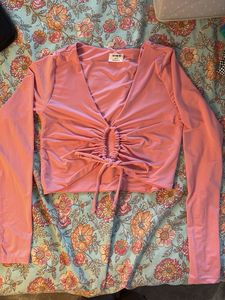 Pink Ruched Long Sleeve Top
