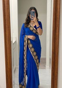 Royal Blue Embroidered Saree