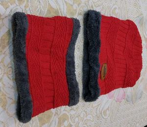 Red Knitted Scarf and Neck Warmer Set