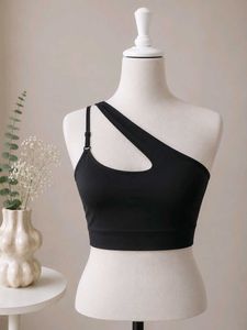Stylish Black One-Shoulder Sports Bra