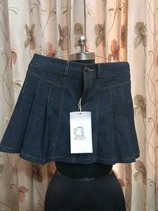 Denim Pleated Mini Skirt