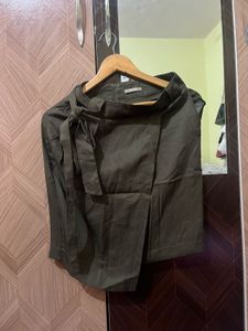 Olive Green Wrap Skirt with Tie