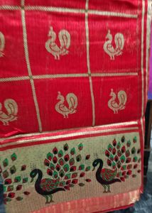 Red Saree with Peacock designing