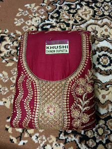Khushi Chinon Dupatta - Maroon & Gold