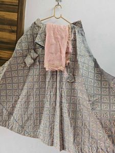 Grey & Pink Lehenga Choli Set