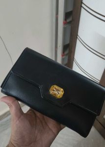 Elegant Black Wallet with Gemstone Accent