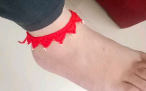 Red Crochet Anklet with Beads