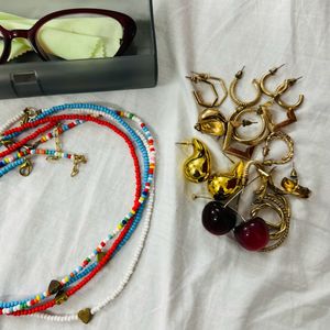 savana red glasses, beachy beaded necklaces, go