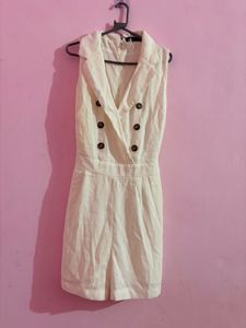 Sleeveless Double-Breasted White Romper
