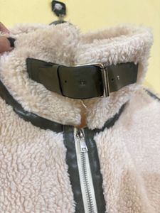 Cream Sherpa Fleece Jacket with Black Trim