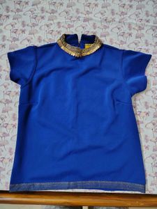 royal blue ethnic top with Embellished Collar