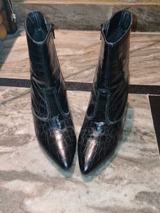 Black Croc Print Heeled Boots