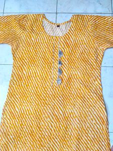 Yellow Cotton Stripes Kurta Top Kurti