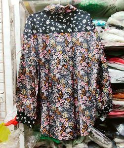 Stylish Floral Print Patchwork Shirt