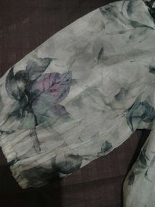 Sheer Floral Crop Top with Puff Sleeves