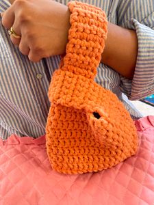Blue Woven Tote Bag with Beaded Charm