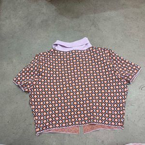 Retro Geometric Print Button-Up Top
