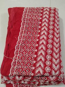 Red Cotton Eyelet Fabric