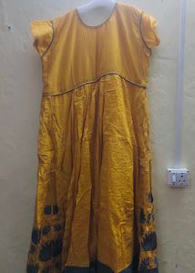 Yellow Anarkali Gown with Dark Blue Motifs
