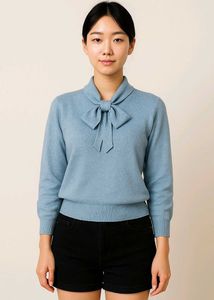 Korean Blue Bow Tie Sweater