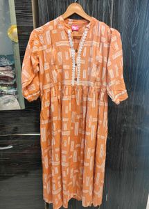 Orange Printed Cotton Feeding Kurti