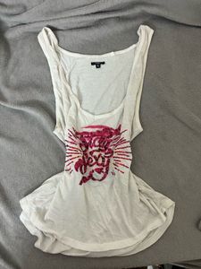 White Tank Top with Pink Graphic