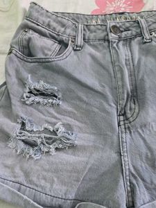 Grey Distressed Denim Shorts