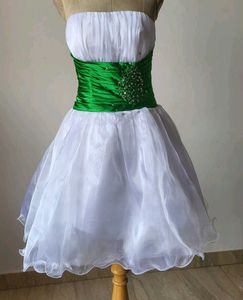 Strapless White Dress with Green Accent