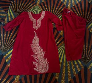 Red Embroidered Kurta Set