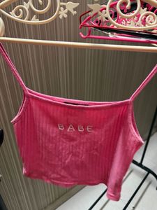 SHEIN Pink Ribbed "Babe" Crop Top