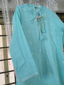 Aqua Embroidered Kurti with trouser