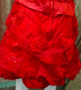 Red Floral Strapless Party Dress