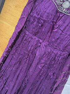 Elegant Embroidered Purple Gown with veil and belt