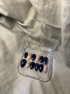 Resuable Cute Navy & Pink Polka Dot Press-On Nails