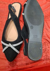Elegant Black Slingback Flats with Rhinestones