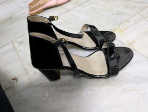 Used Black Patent Ankle Strap Heels
