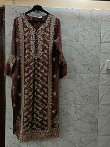 Embroidered Brown Kurta with Pant