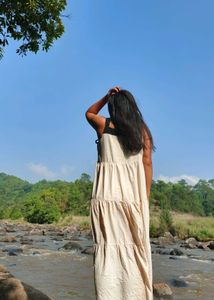 Cream Tiered Maxi Dress with Black Accents
