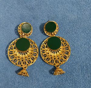 Green &amp; Gold Ethnic Earrings