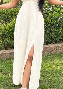 Flowy White Maxi Dress with High Slit