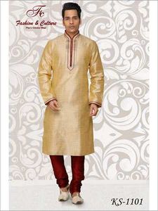 Men's Golden 🎁🆕Kurta with Maroon Pyjama