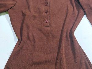 y2k 2000s Brown Henley Long Sleeve Top