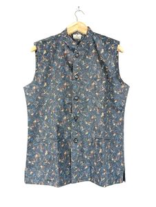 Charcoal Printed Ethnic Coat (Men's)