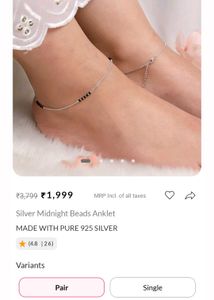 Pure 925 Silver Midnight Beads Anklet