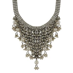 Teejh Silver Oxidized Pearl Choker Necklace Set