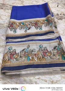 Beautiful Blue Saree with Traditional Print