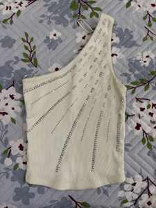 ZARA/ Embellished Sparkly One-Shoulder Top
