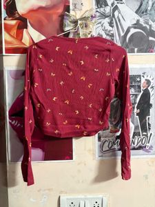 Cute Red Butterfly Long Sleeve Crop Top