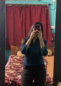 Dark Teal V-Neck Button Top