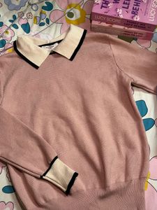 Pink Collared Knit Sweater